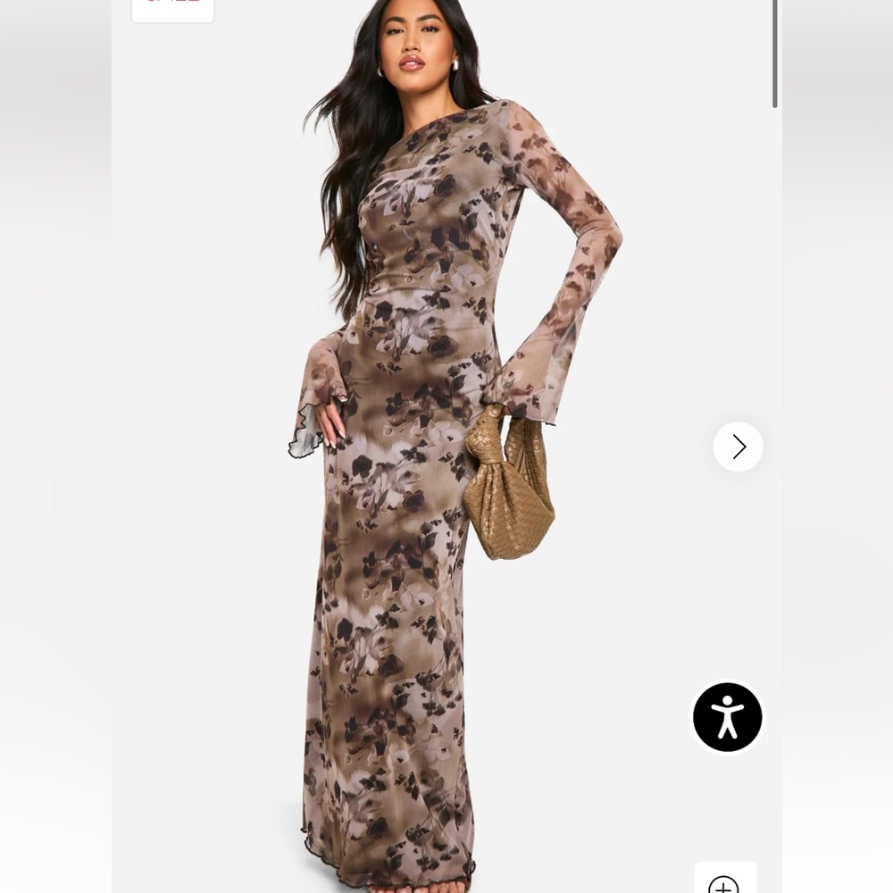 Boohoo Brown Floral Long Sleeve Dress